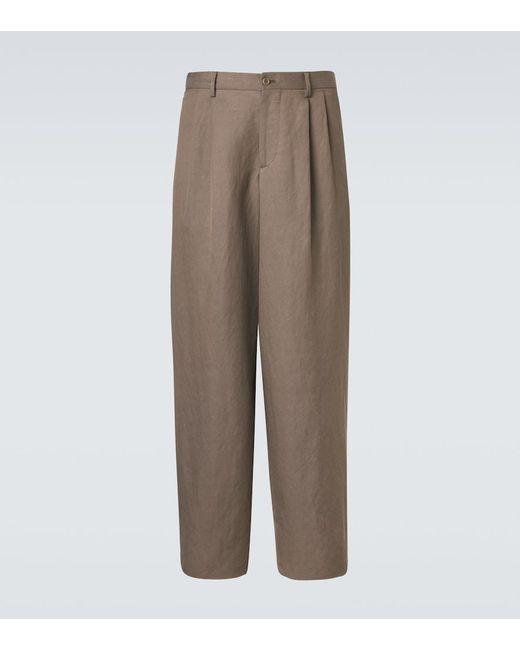 Giorgio Armani Brown Archivio Linen-Blend Straight Pants for men
