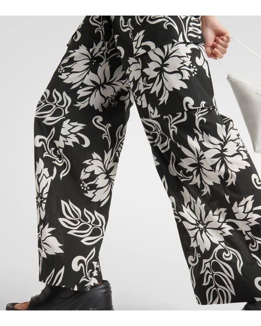 Pantalones anchos de tiro alto florales Sacai de color Black