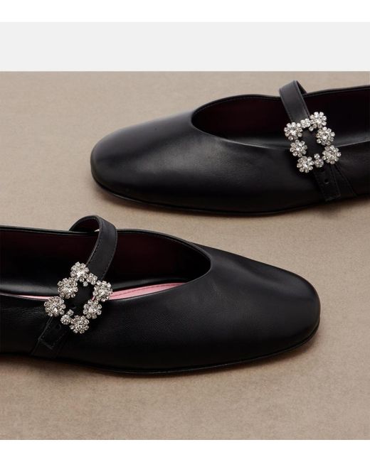 Roger Vivier Black Roundy Toe Embellished Leather Ballet Flats