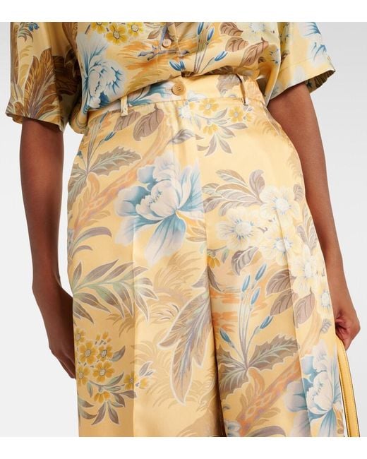 Etro Yellow Printed Silk Wide-Leg Pants