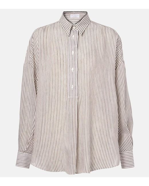 Brunello Cucinelli White Striped Linen And Silk Shirt