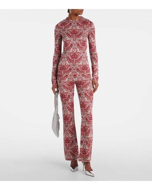 Rabanne Red Paisley Straight Pants