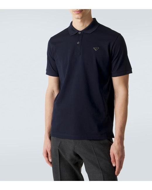 Prada Blue Cotton Pique Polo Shirt for men