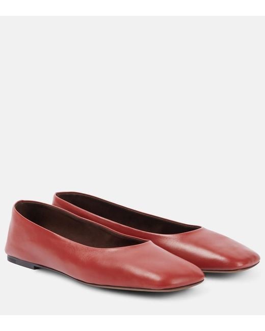The Row Red Square Leather Ballet Flats