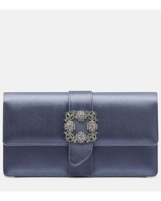 Manolo Blahnik Blue Capri Embellished Satin Clutch