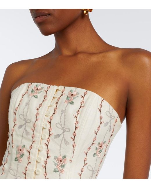 Agua Bendita Natural Abelia Floral Embroidered Linen Corset