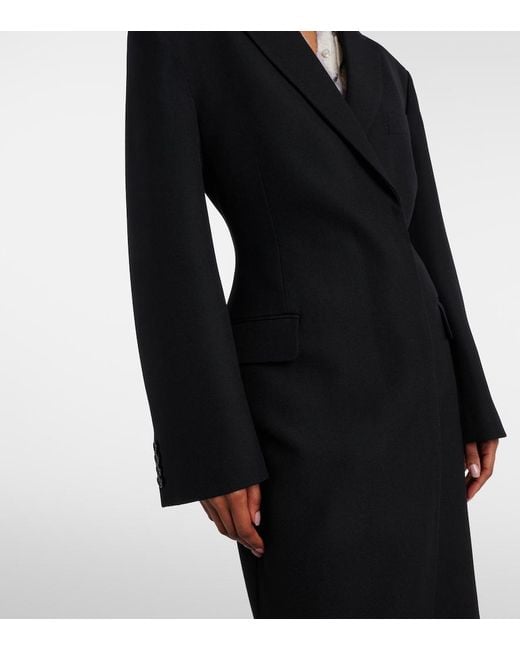Acne Black Double-Breasted Peplum Wool Coat