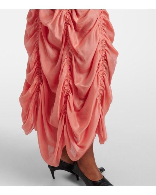 Khaite Red Judith Ruched Voile Cocktail Dress