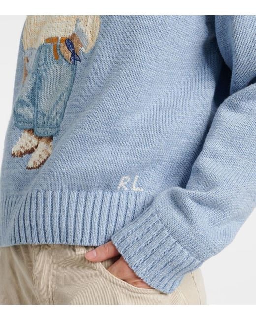 Polo Ralph Lauren Blue Rundhalspullover Mit Polo Bear