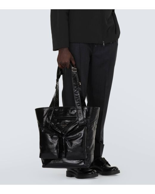 Prada Black Leather Tote Bag for men
