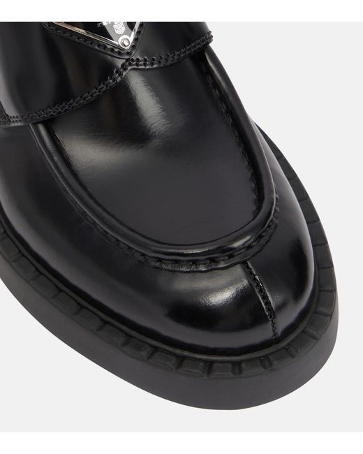 Prada Black Brushed Leather Loafers