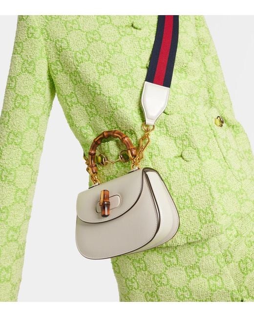 Gucci White Bamboo 1947 Mini Leather Top-Handle Bag