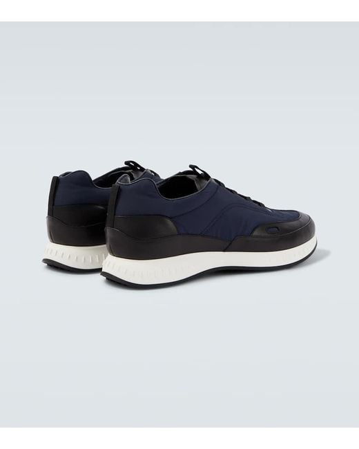 John Lobb Blue Leather-Trimmed Slip-On Sneakers for men