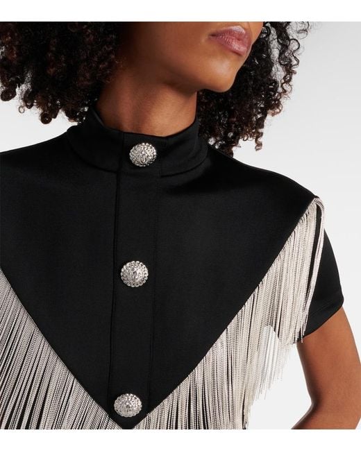 Balmain Black Fringed Mini Dress