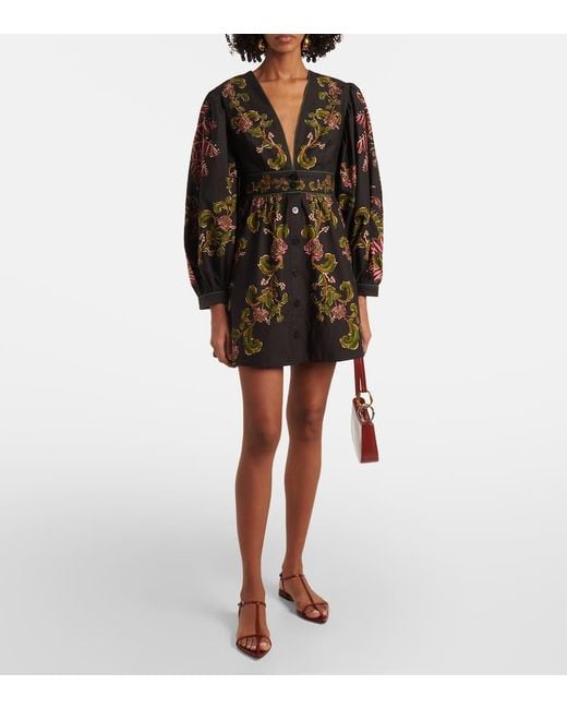 Farm Rio Black Ravenala Floral Cotton Shirt Dress