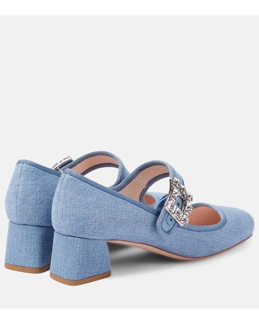 Roger Vivier Blue Tres Vivier Strass Buckle Babies Mary Jane Pumps