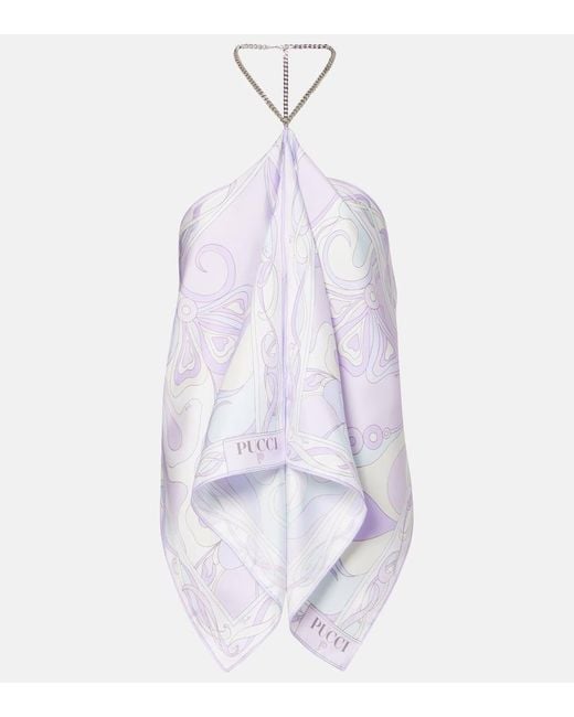 Emilio Pucci White Orchidee Embellished Silk Twill Top