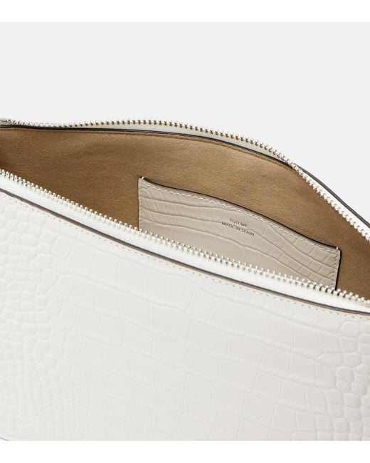 Totême White Threefold Croc-Effect Leather Clutch