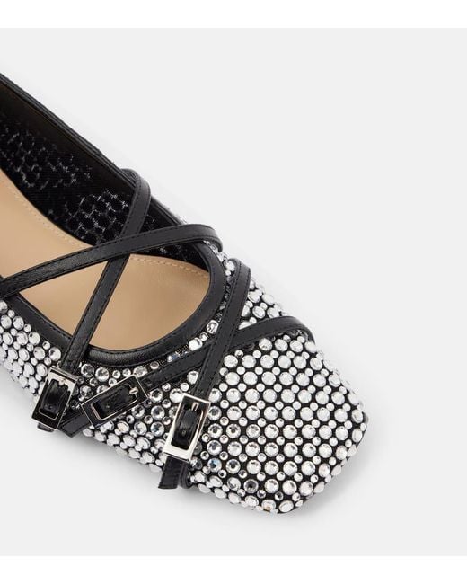 Mach & Mach Black Crystal-Embellished Mesh Ballet Flats