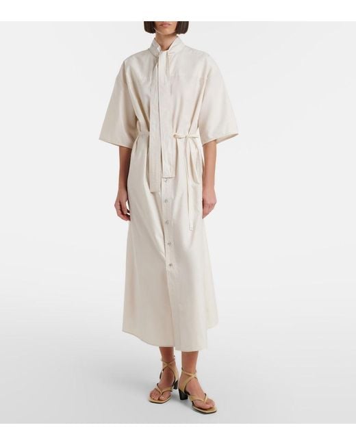 Lemaire White Tie-Neck Cotton And Silk Shirt Dress