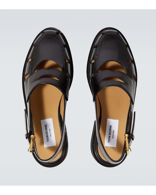Thom Browne Black Cutout Leather Flats for men