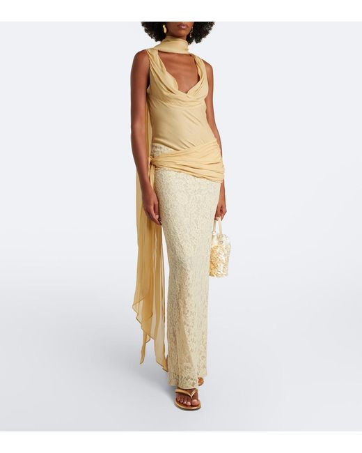 De La Vali Natural Rosa Lace-Paneled Georgette Maxi Dress