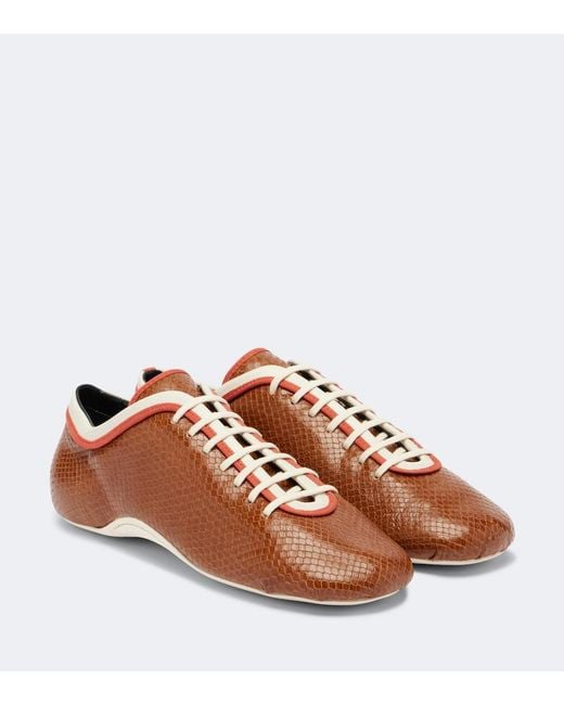 Dries Van Noten Brown Snake-Effect Leather Sneakers