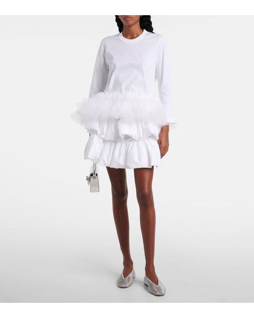 Noir Kei Ninomiya White Tulle-Trimmed Cotton Jersey Top
