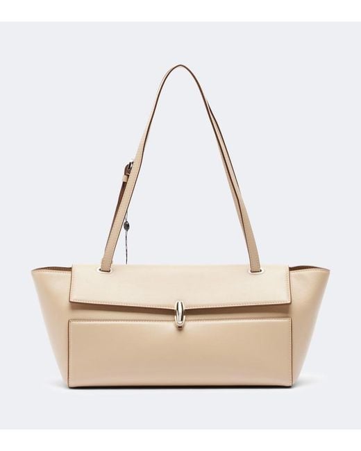 SAVETTE White Symmetry Trapeze Medium Leather Shoulder Bag