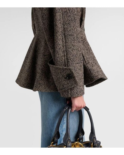 Chloé Brown Herringbone Peplum Wool-Blend Coat