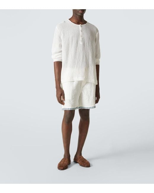 Commas White Striped Henley Shirt for men