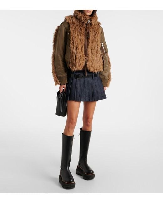 Sacai Brown Faux Fur And Technical Jacket
