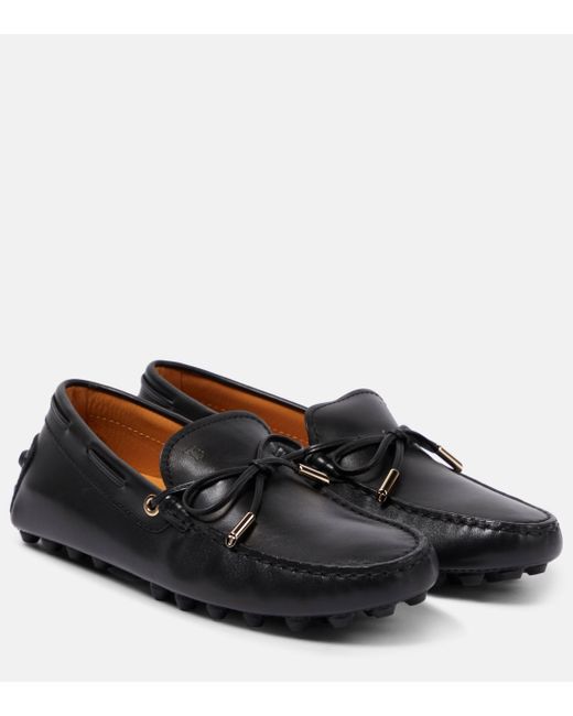 Tod's Black Gommino Bubble Leather Driving Shoes