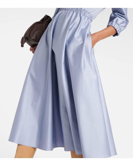 Max Mara Blue Maggio Pleated Cotton Midi Dress