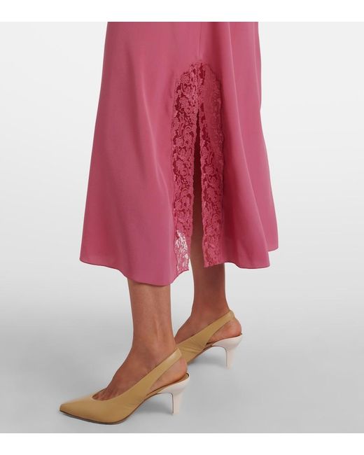 Chloé Pink Lace-Trimmed Silk Slip Dress