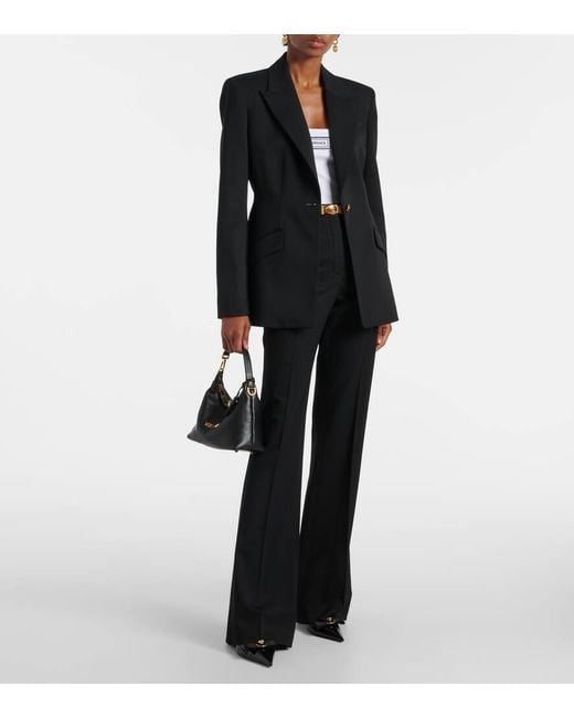 Versace Black High-Rise Wool-Blend Flared Pants