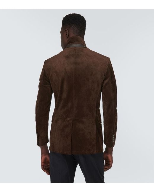 Tom Ford Brown Leather-Trimmed Suede Blazer for men