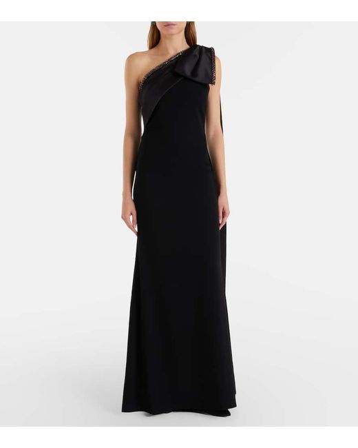 Roland Mouret Black Crystal-Embellished Crepe Satin Gown