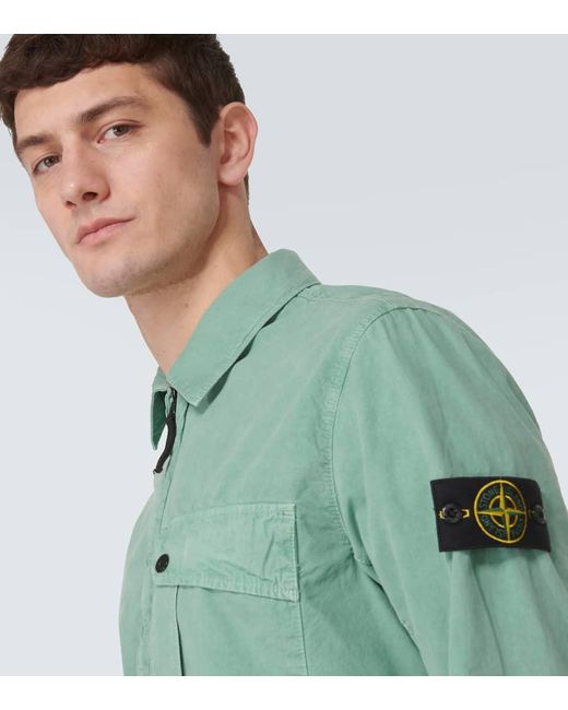 Stone Island Hemdjacke Compass aus Baumwoll-Canvas in Green für Herren