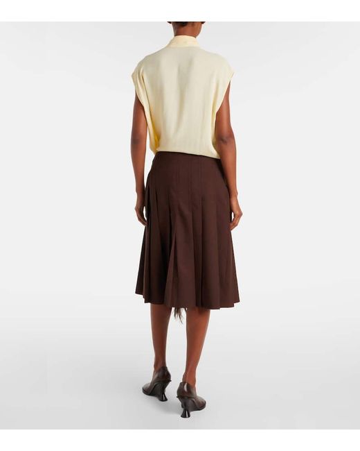 Plan C Brown Feather-Trimmed Pleated Wrap Skirt