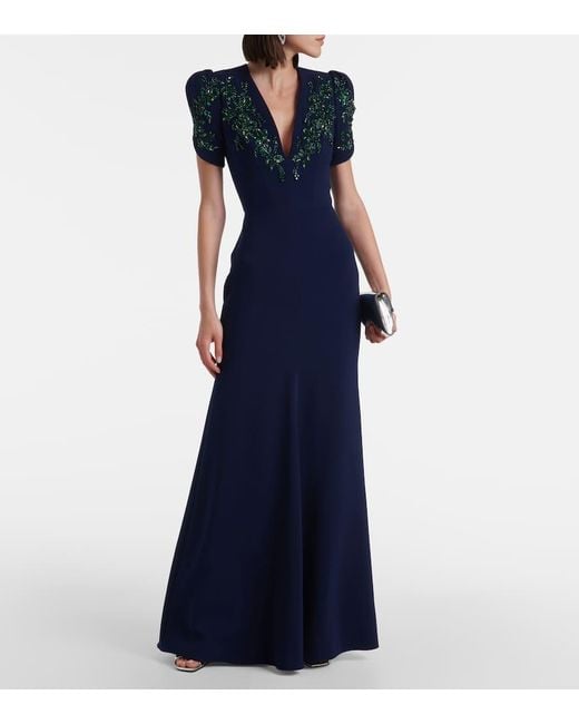 Abito Lungo Serenade Con Cristalli di Jenny Packham in Blue