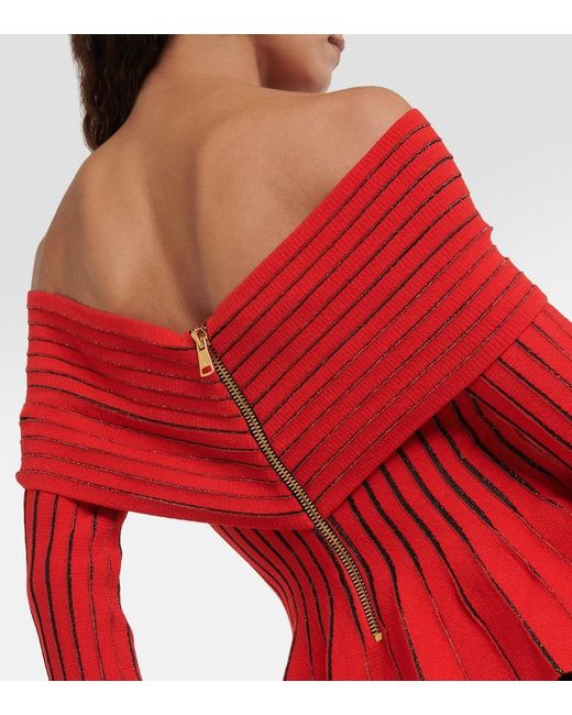 Balmain Red Off-Shoulder-Top Aus Strick