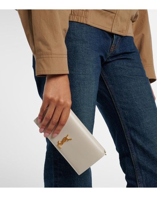 Saint Laurent White Cassandre Leather Phone Pouch