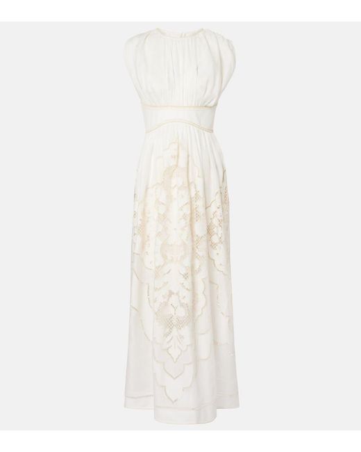 Zimmermann White Daylight Embroidered Linen Maxi Dress