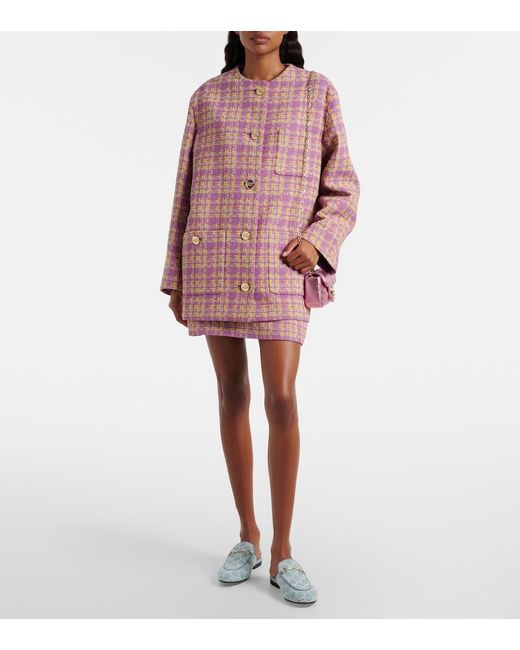 Gucci Pink Checked Cotton-Blend Tweed Miniskirt