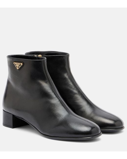 Prada Black Leather Ankle Boots