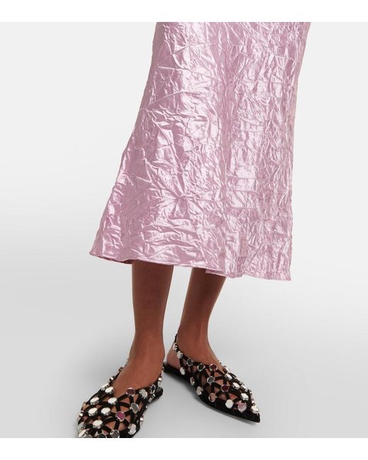 The Attico Pink Crinkled Satin Slip Skirt