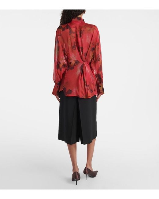 Victoria Beckham Pink Draped Printed Silk Blouse
