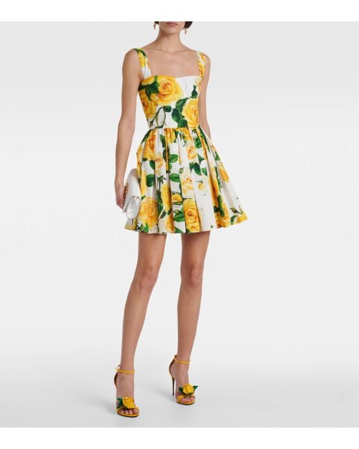 Mini-robe En Popeline De Coton À Imprimé Fleuri Et À Plis Dolce & Gabbana en coloris Yellow