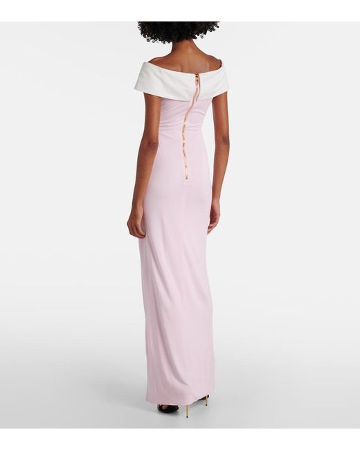 Balmain Pink Draped Off-Shoulder Jersey Gown